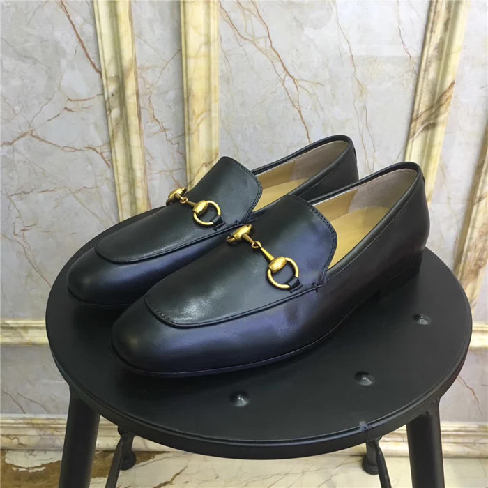 Gucci Jordaan Black Leather Loafers - EUR FASHION