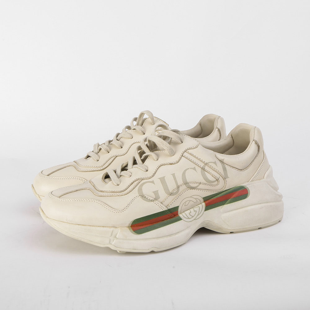 Gucci Rhyton  Logo Ivory Leather Sneaker - EUR FASHION