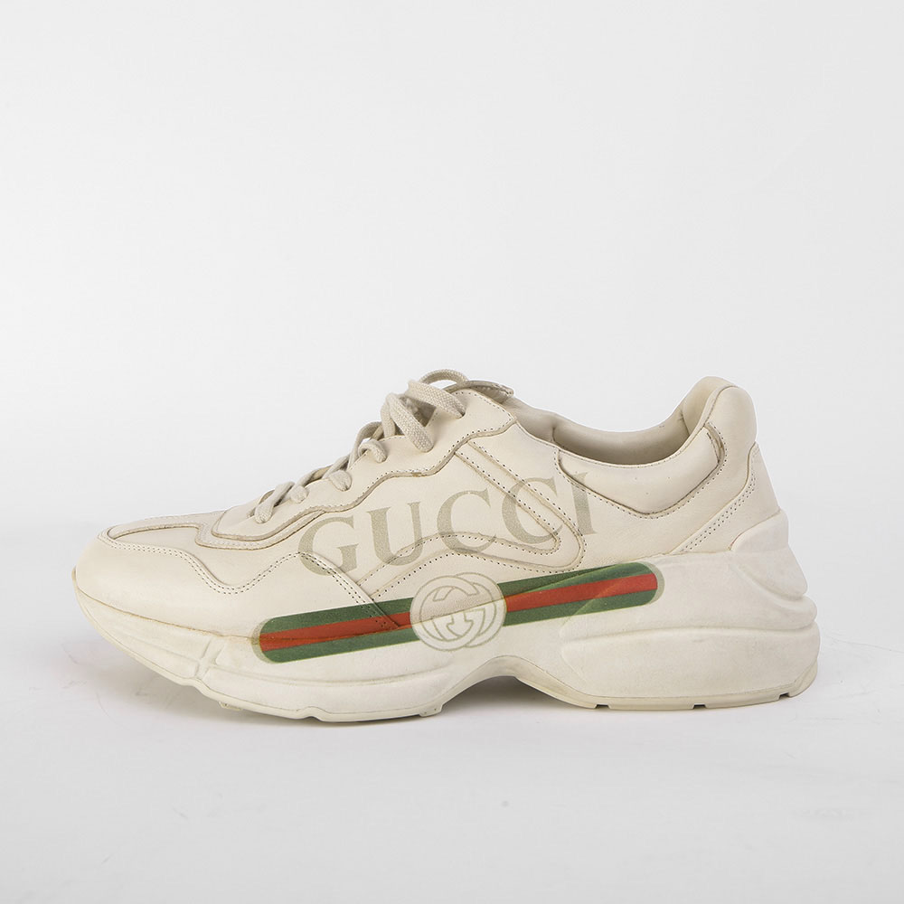 Gucci Rhyton  Logo Ivory Leather Sneaker - EUR FASHION