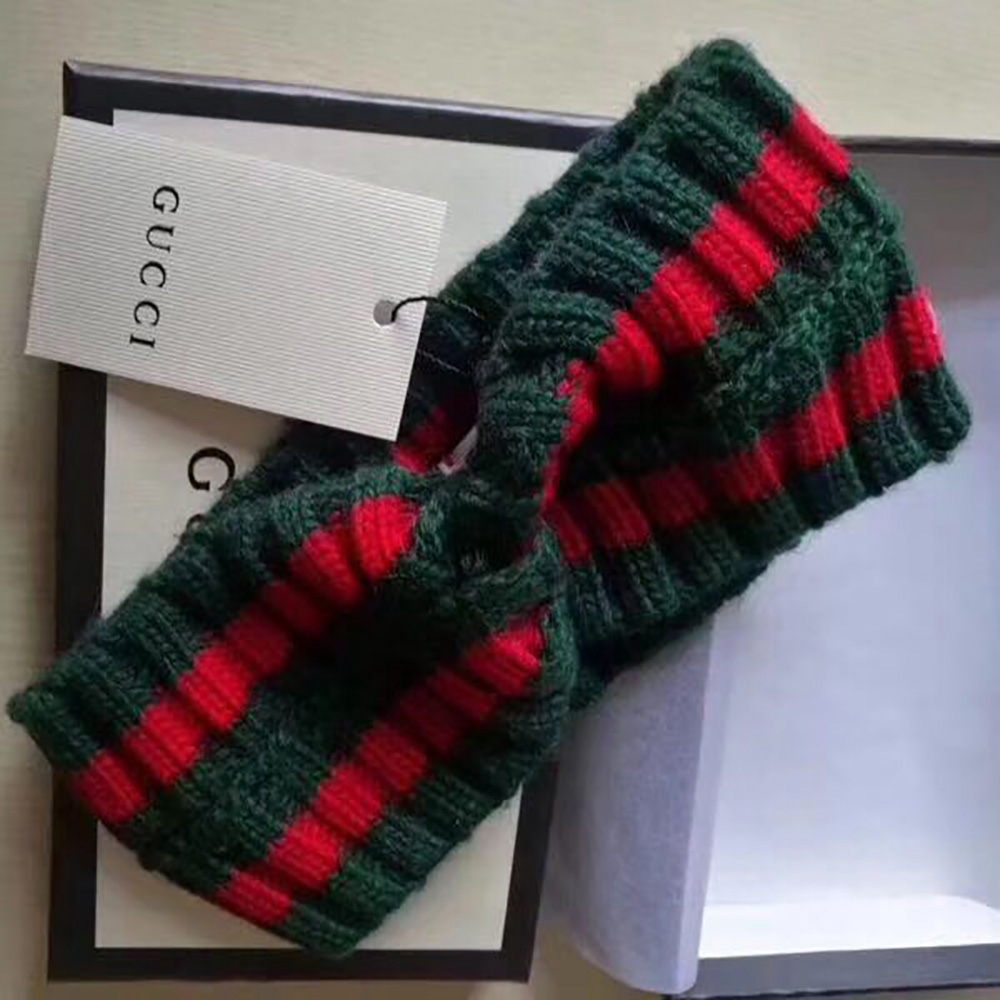 Gucci Green And Red Wool Web Headband  - EUR FASHION