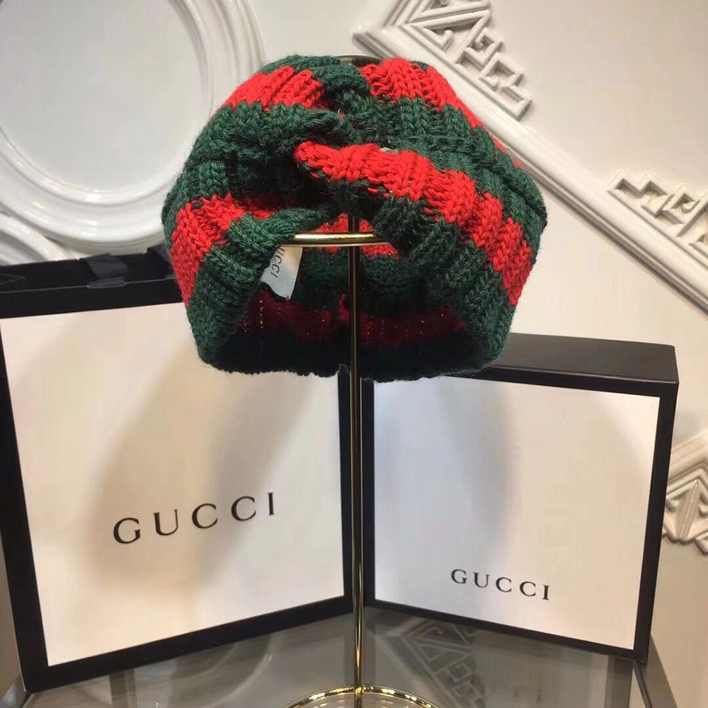 Gucci Green And Red Wool Web Headband  - EUR FASHION