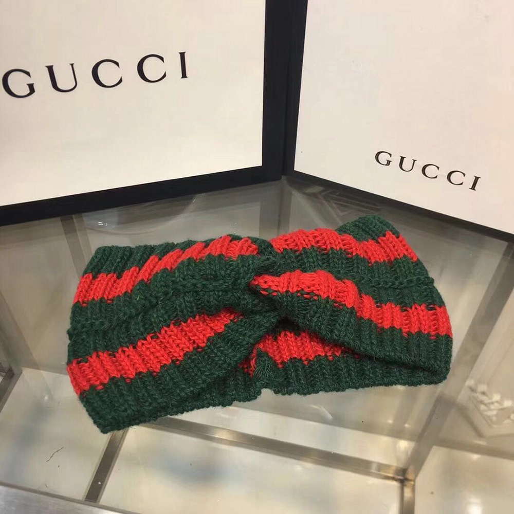 Gucci Green And Red Wool Web Headband  - EUR FASHION