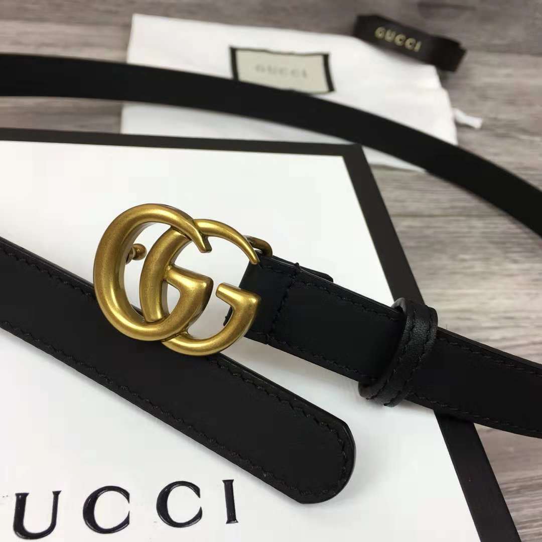 Gucci Leather Black Belt With Double G Golden Buckle (2CM) - EUR FASHION