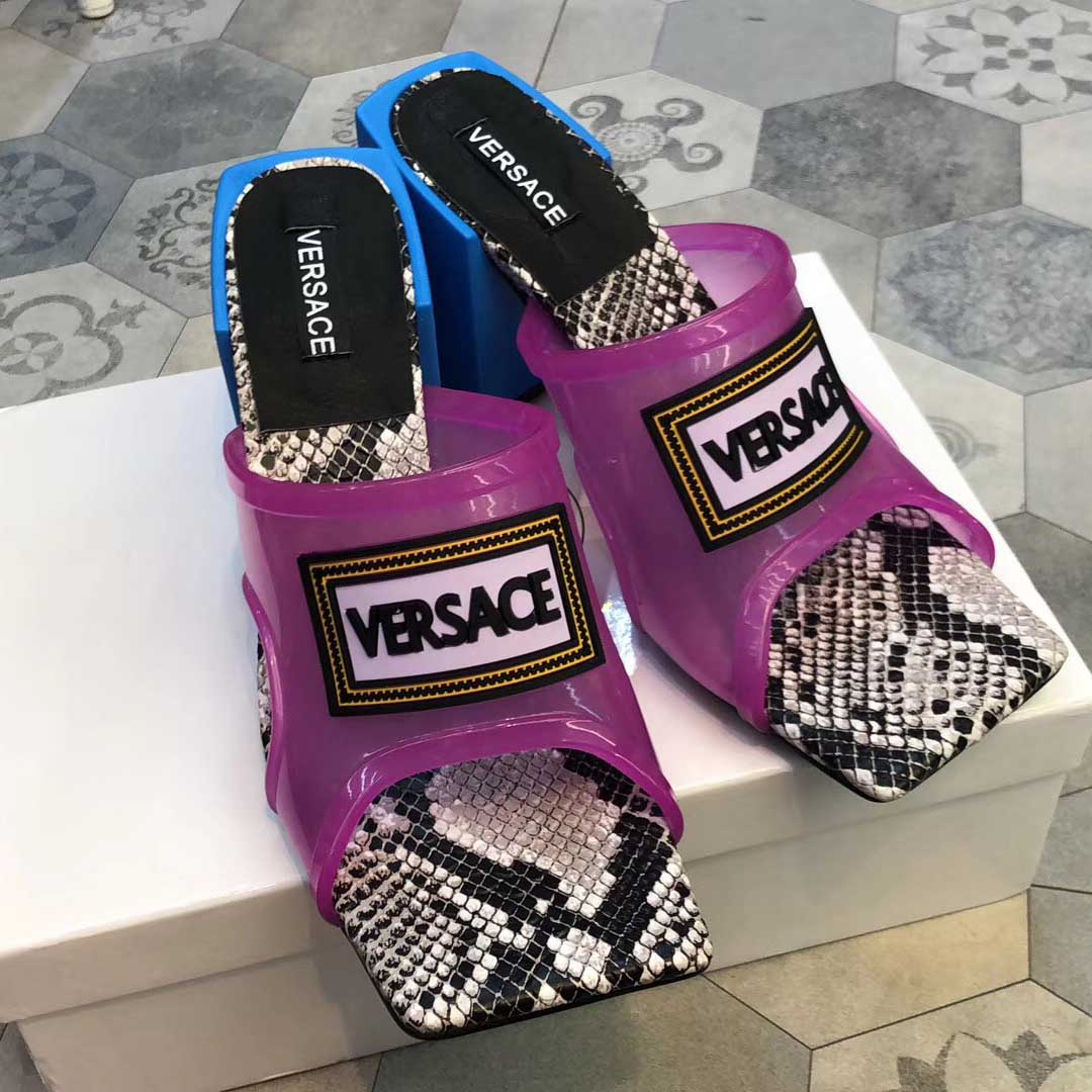 Versace 90S Vintage Logo Mid Heel Sandals (Purple) - EUR FASHION