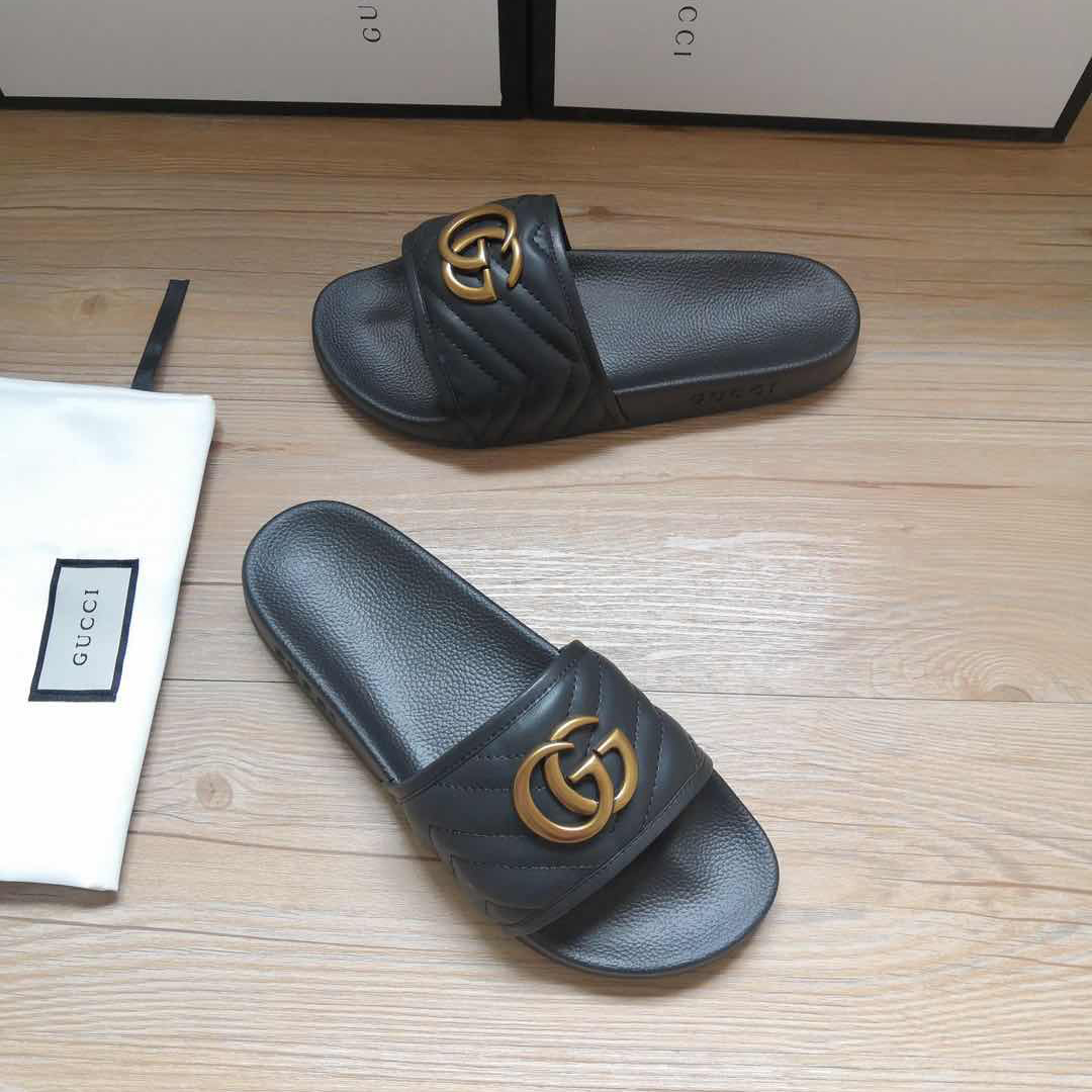 Gucci Black Double G Slippers - EUR FASHION