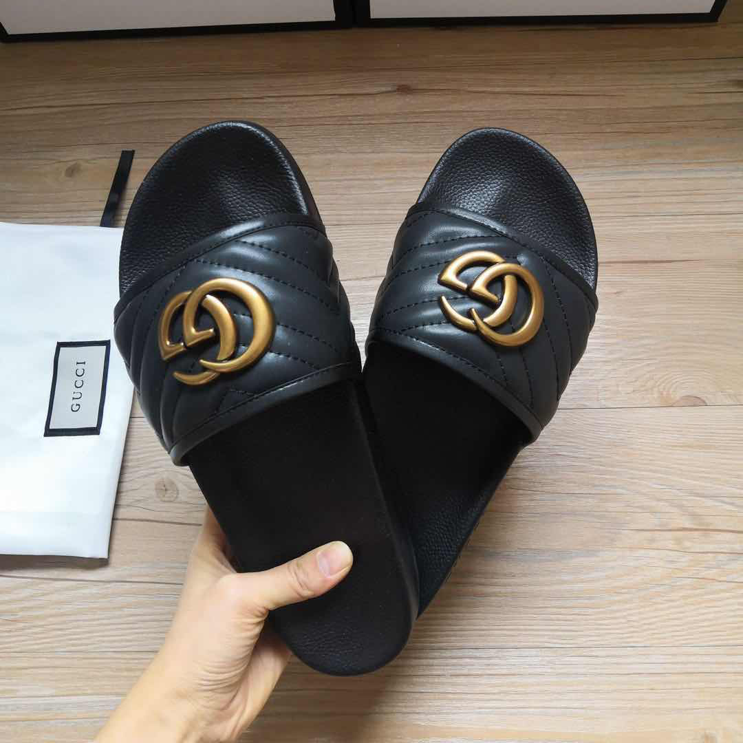 Gucci Black Double G Slippers - EUR FASHION