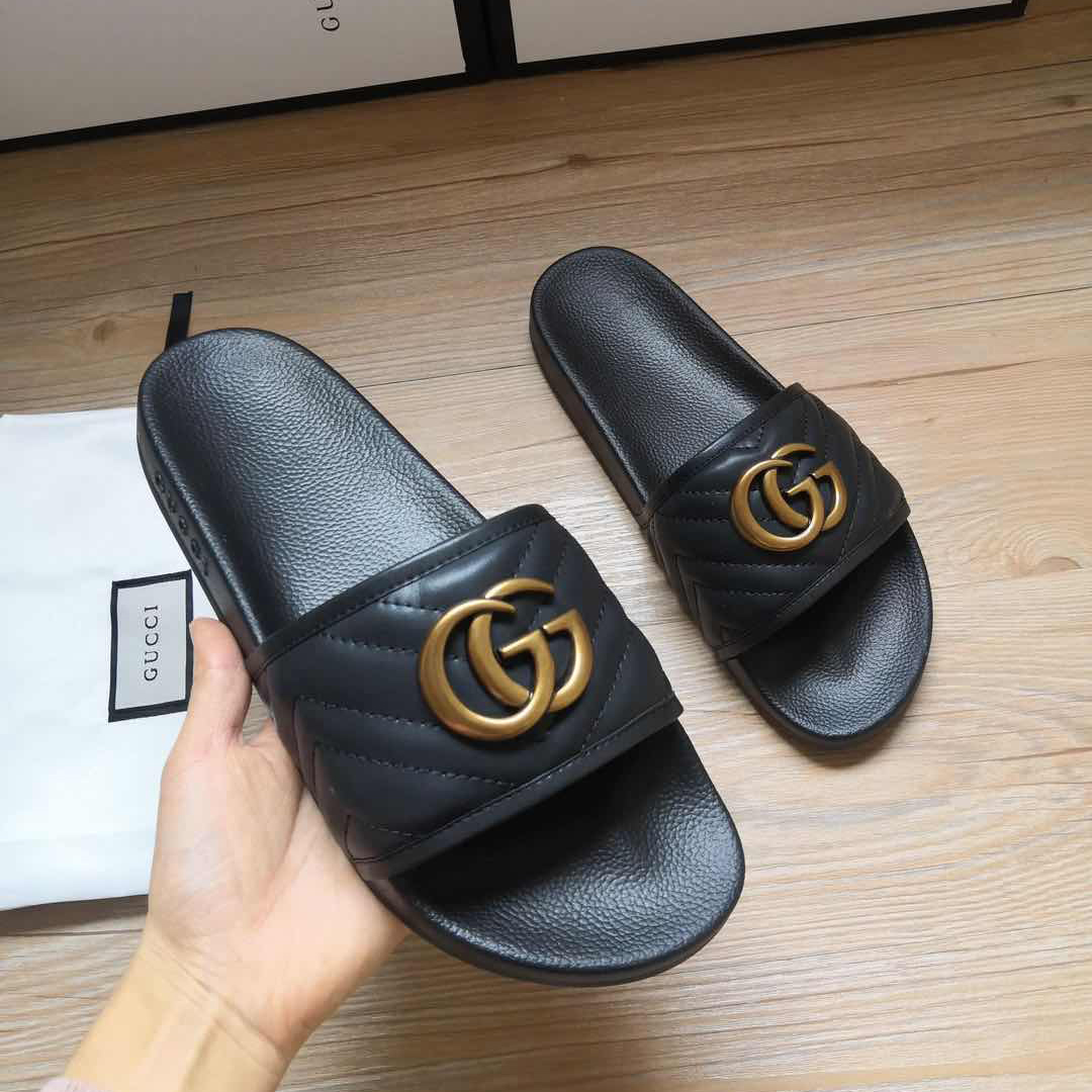 Gucci Black Double G Slippers - EUR FASHION