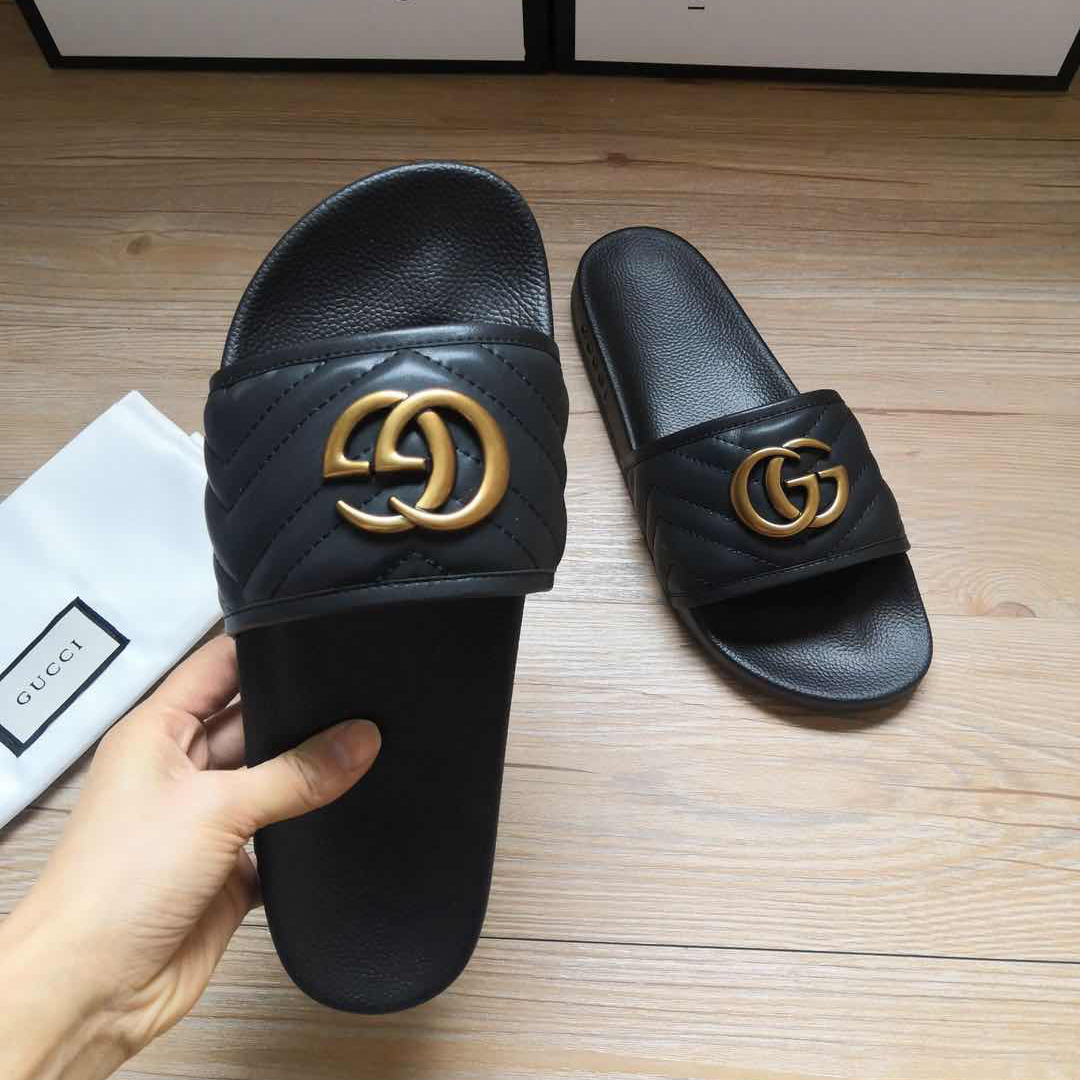 Gucci Black Double G Slippers - EUR FASHION