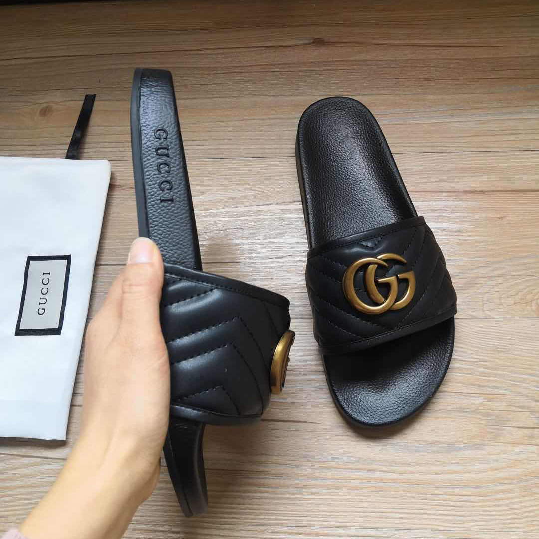 Gucci Black Double G Slippers - EUR FASHION