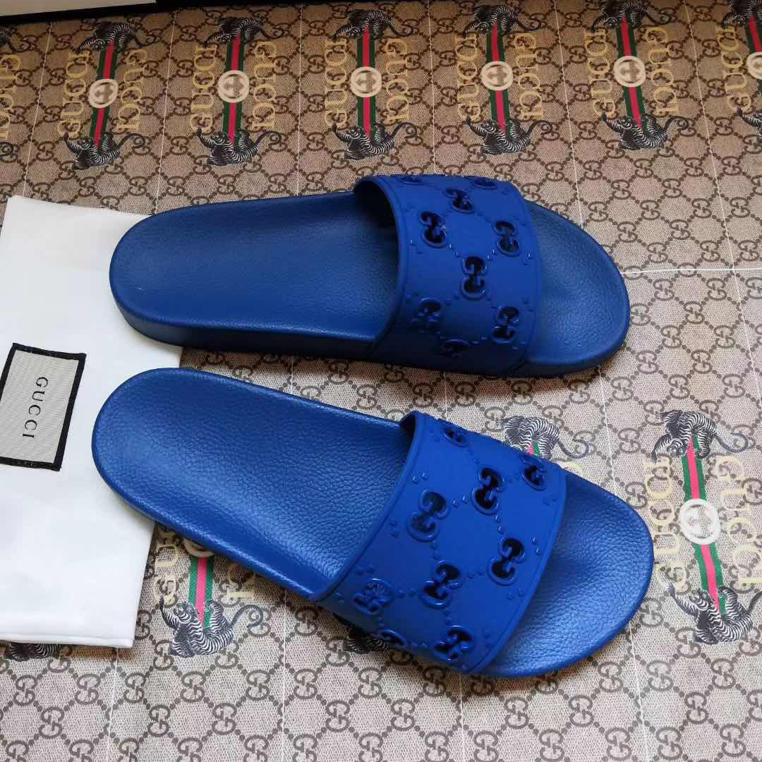 Gucci Rubber GG Slide Sandal In Blue - EUR FASHION