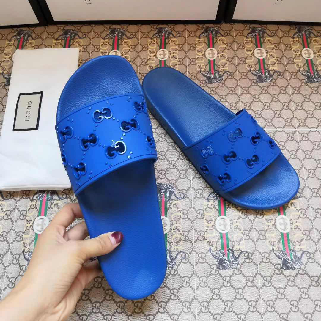 Gucci Rubber GG Slide Sandal In Blue - EUR FASHION