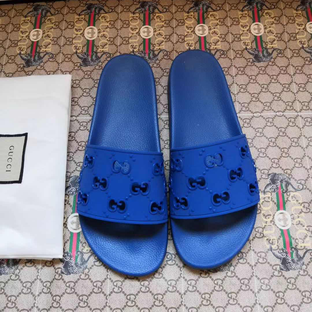 Gucci Rubber GG Slide Sandal In Blue - EUR FASHION