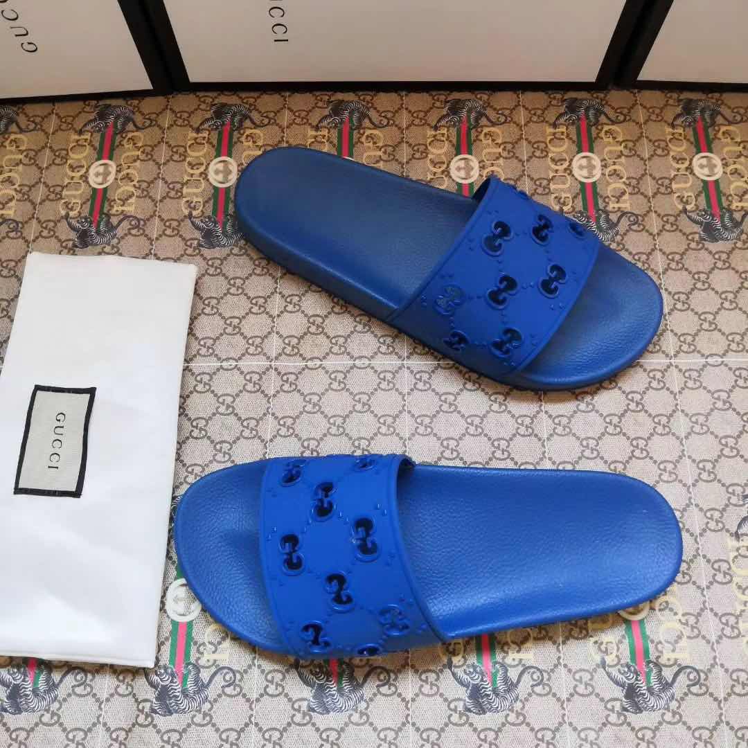 Gucci Rubber GG Slide Sandal In Blue - EUR FASHION