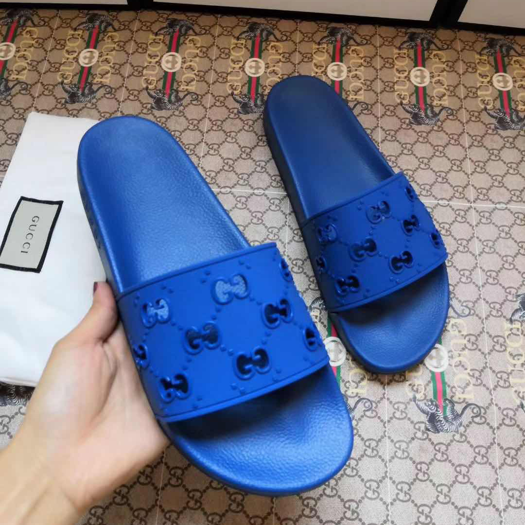 Gucci Rubber GG Slide Sandal In Blue - EUR FASHION