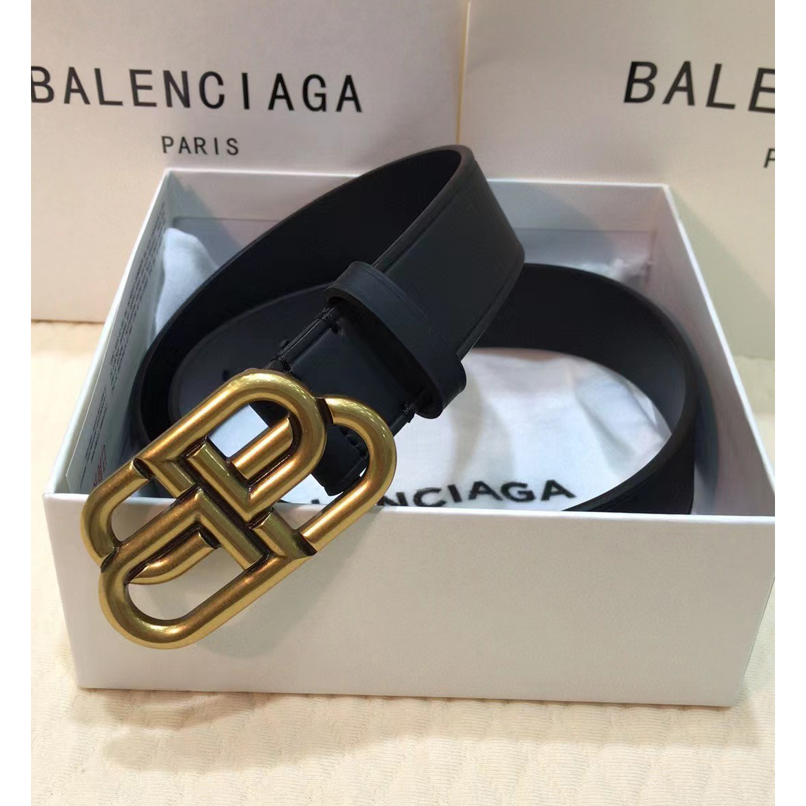 Balenciaga Black Bb Belt With Golden Buckle - EUR FASHION