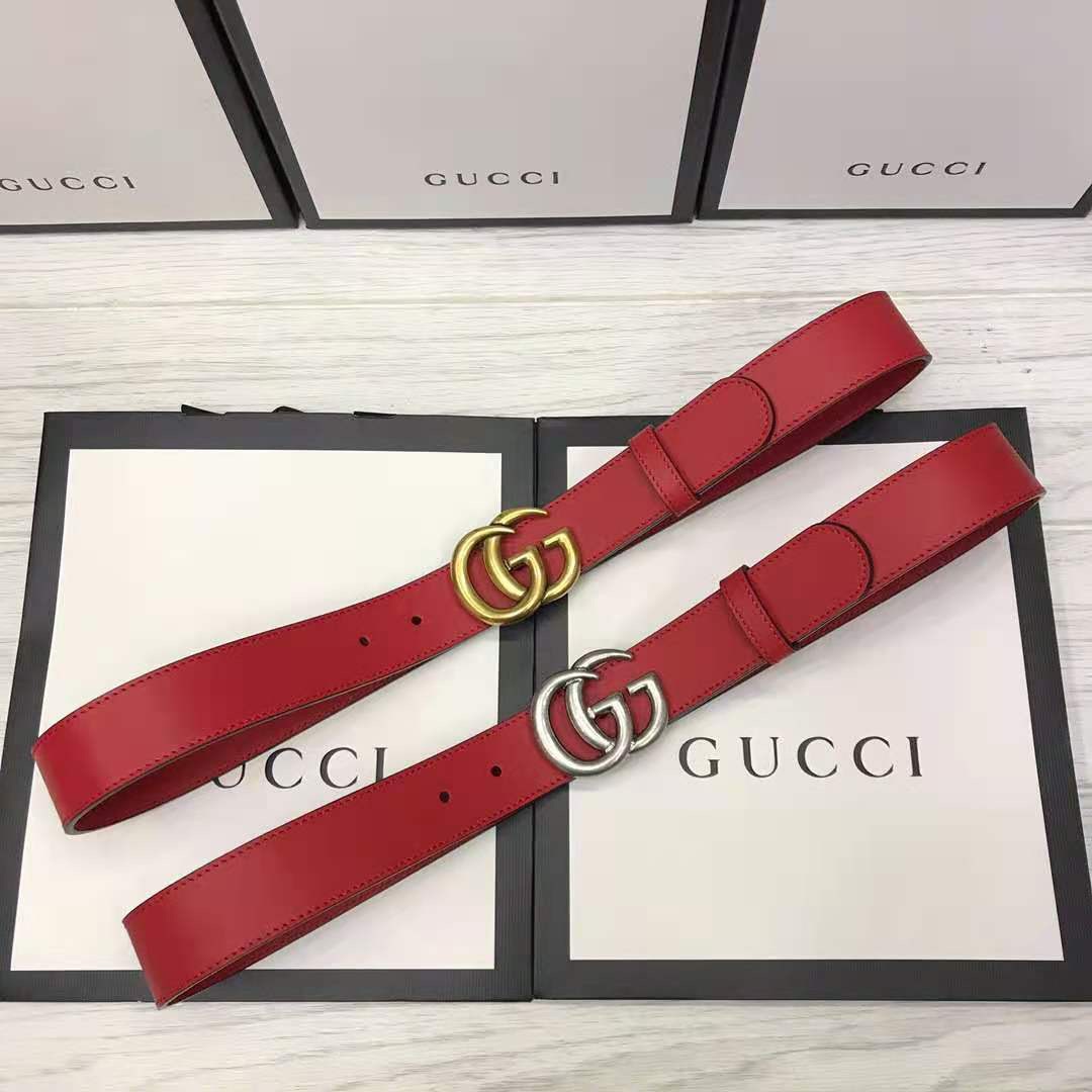 Gucci Red Leather Belt With Double G Buckle - EUR FASHION