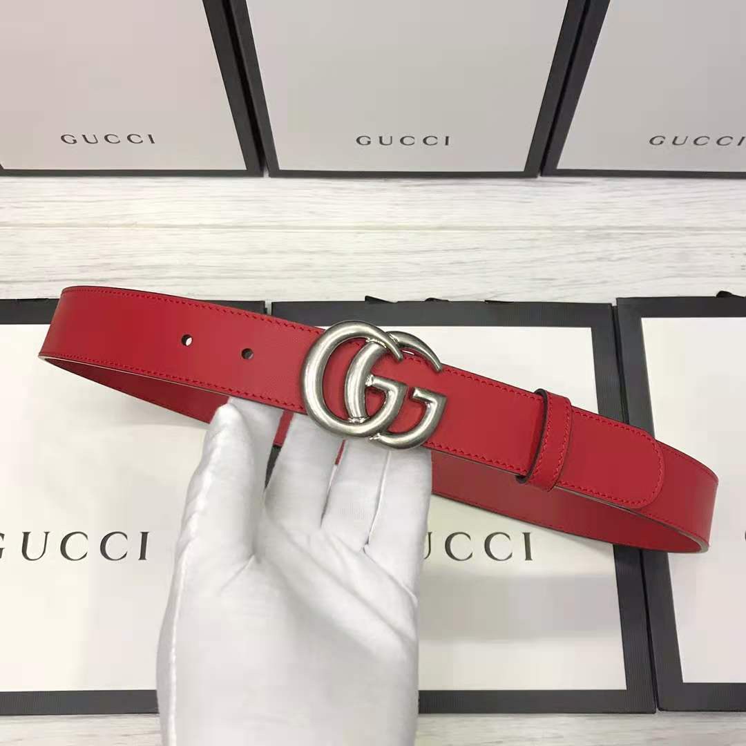 Gucci Red Leather Belt With Double G Buckle - EUR FASHION