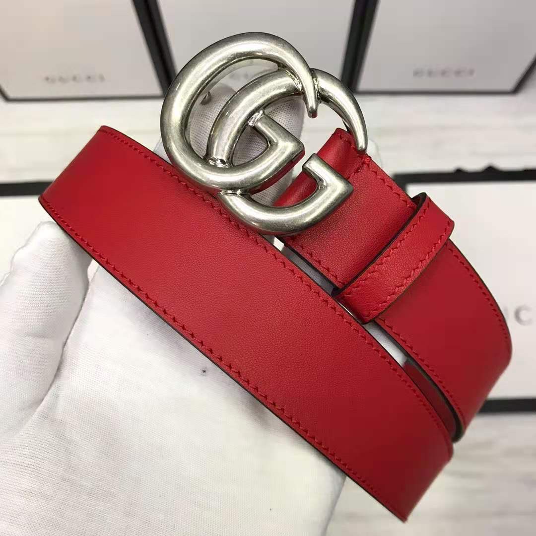 Gucci Red Leather Belt With Double G Buckle - EUR FASHION