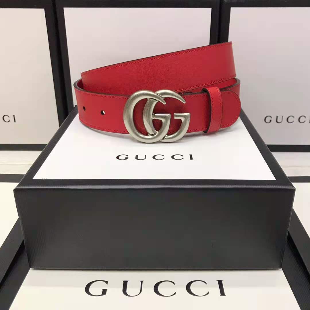 Gucci Red Leather Belt With Double G Buckle - EUR FASHION