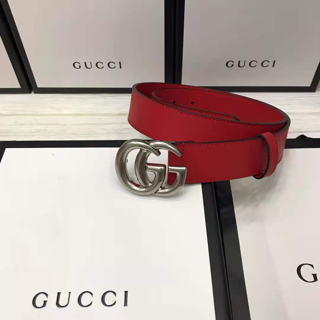 Gucci Red Leather Belt With Double G Buckle - EUR FASHION