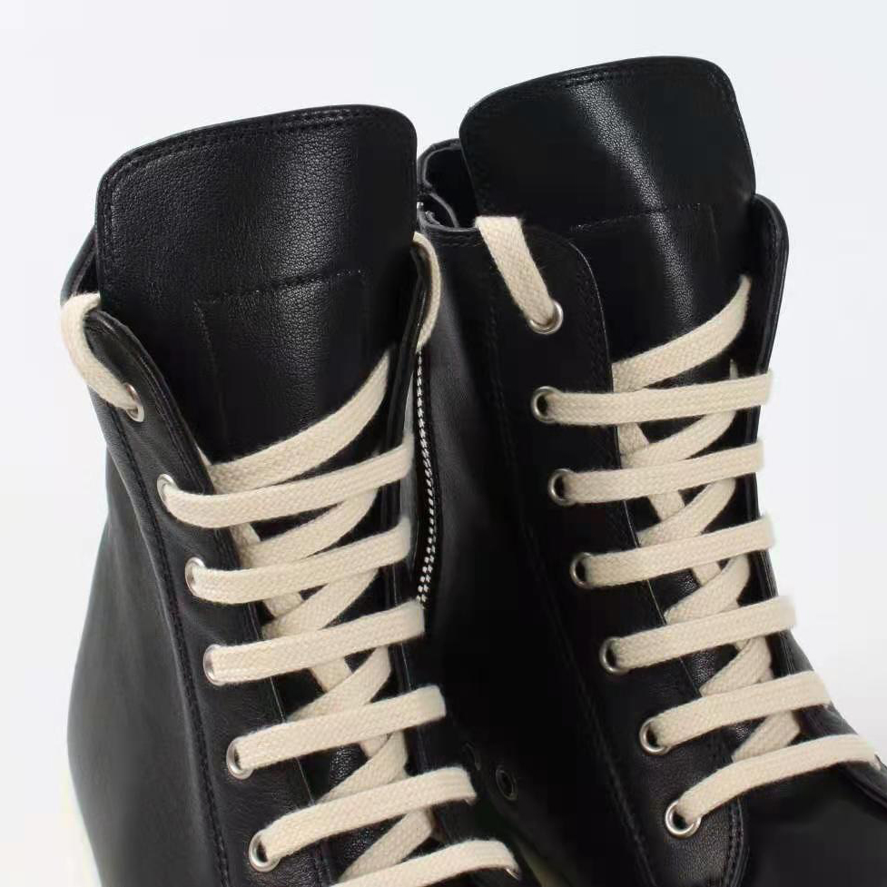 Rick Owens Black Leather High Top Sneakers - EUR FASHION