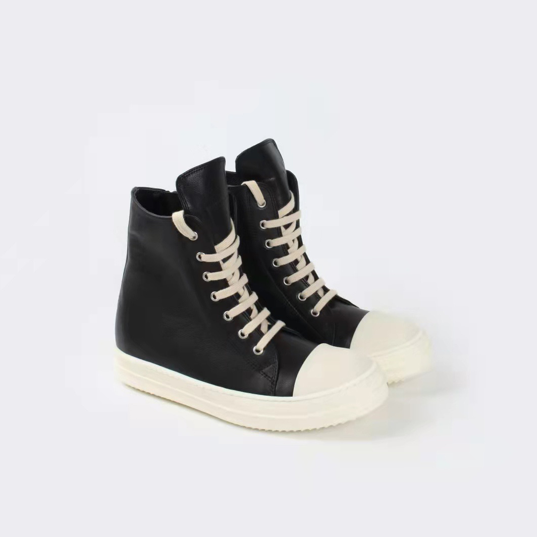 Rick Owens Black Leather High Top Sneakers - EUR FASHION