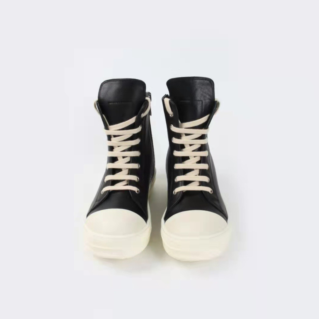 Rick Owens Black Leather High Top Sneakers - EUR FASHION