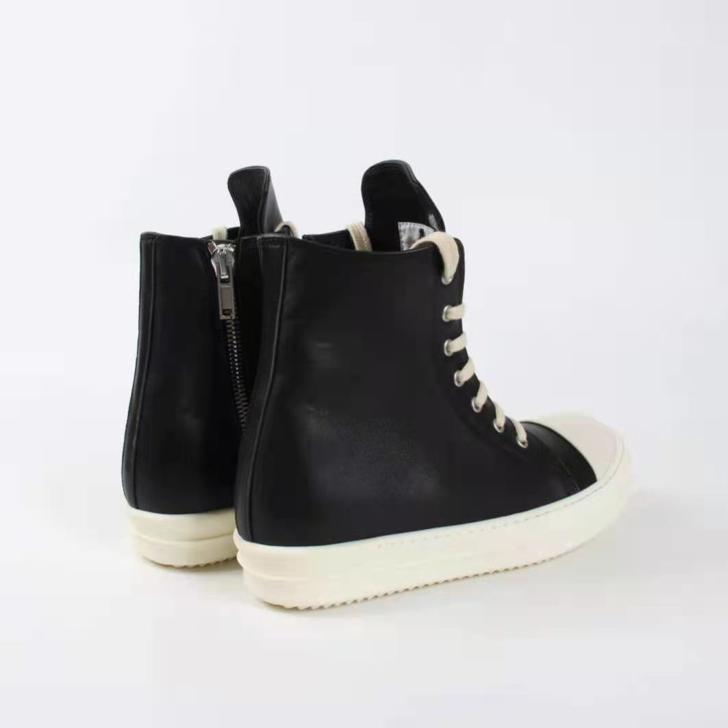 Rick Owens Black Leather High Top Sneakers - EUR FASHION