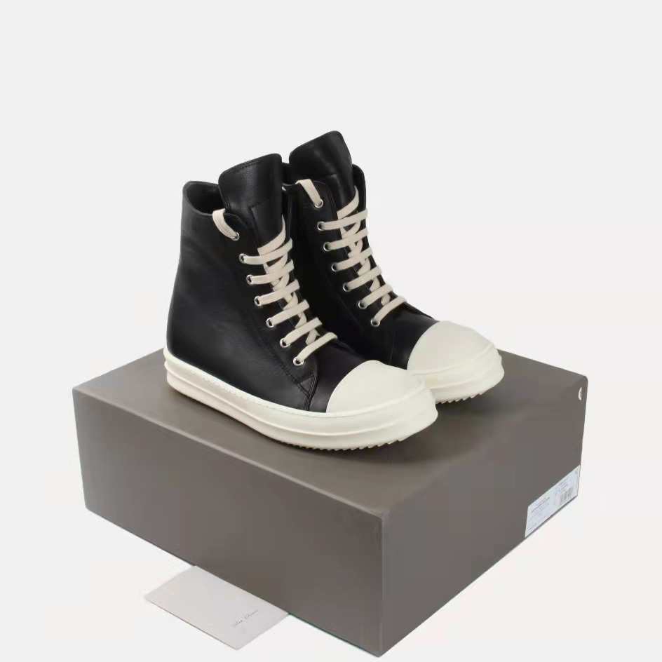 Rick Owens Black Leather High Top Sneakers - EUR FASHION