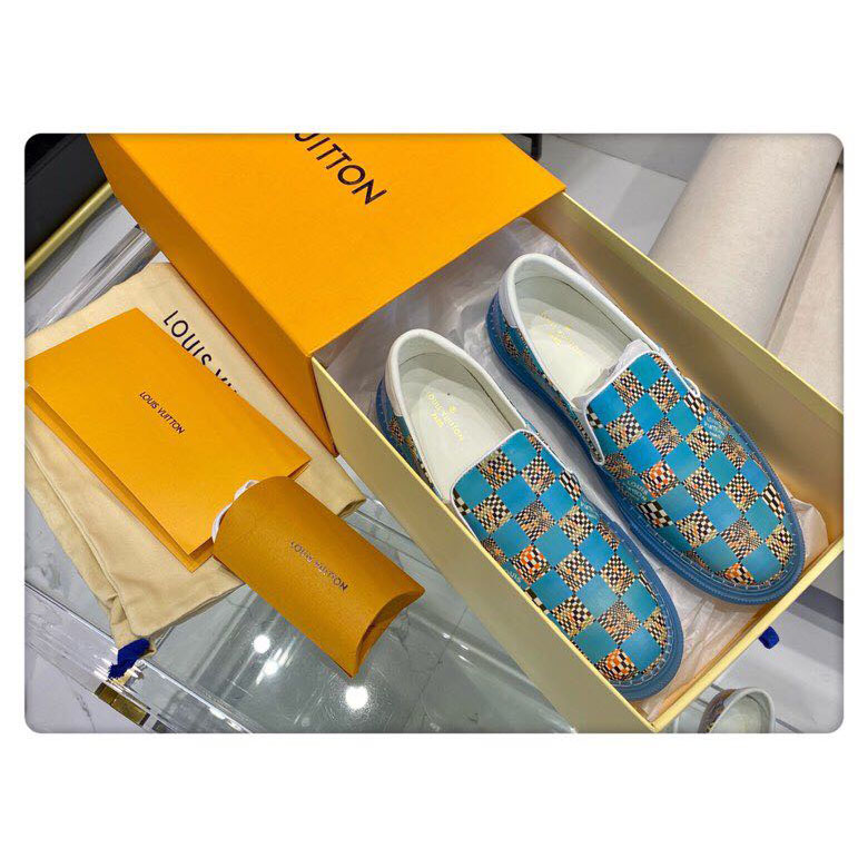 Louis Vuitton  Blue Damier Loafers - EUR FASHION