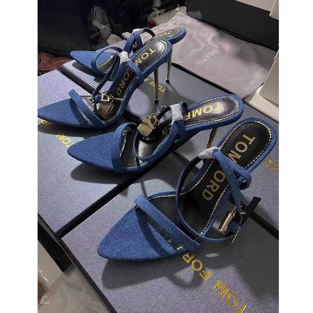 Tom Ford 10cm Denim Lock&Key Stiletto Sandals - EUR FASHION