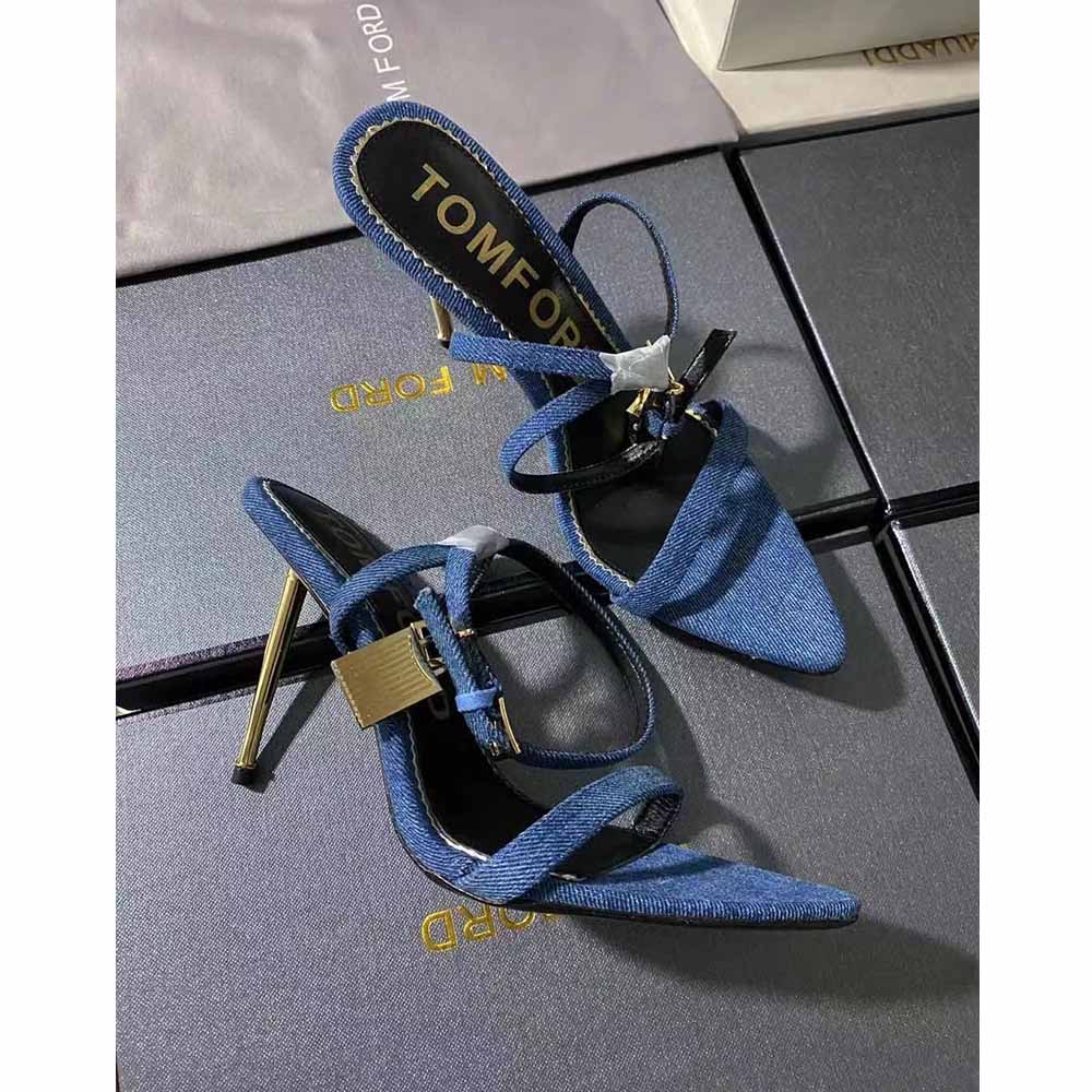 Tom Ford 10cm Denim Lock&Key Stiletto Sandals - EUR FASHION