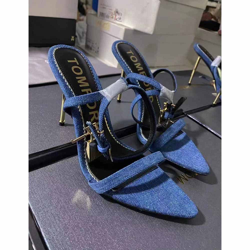 Tom Ford 10cm Denim Lock&Key Stiletto Sandals - EUR FASHION