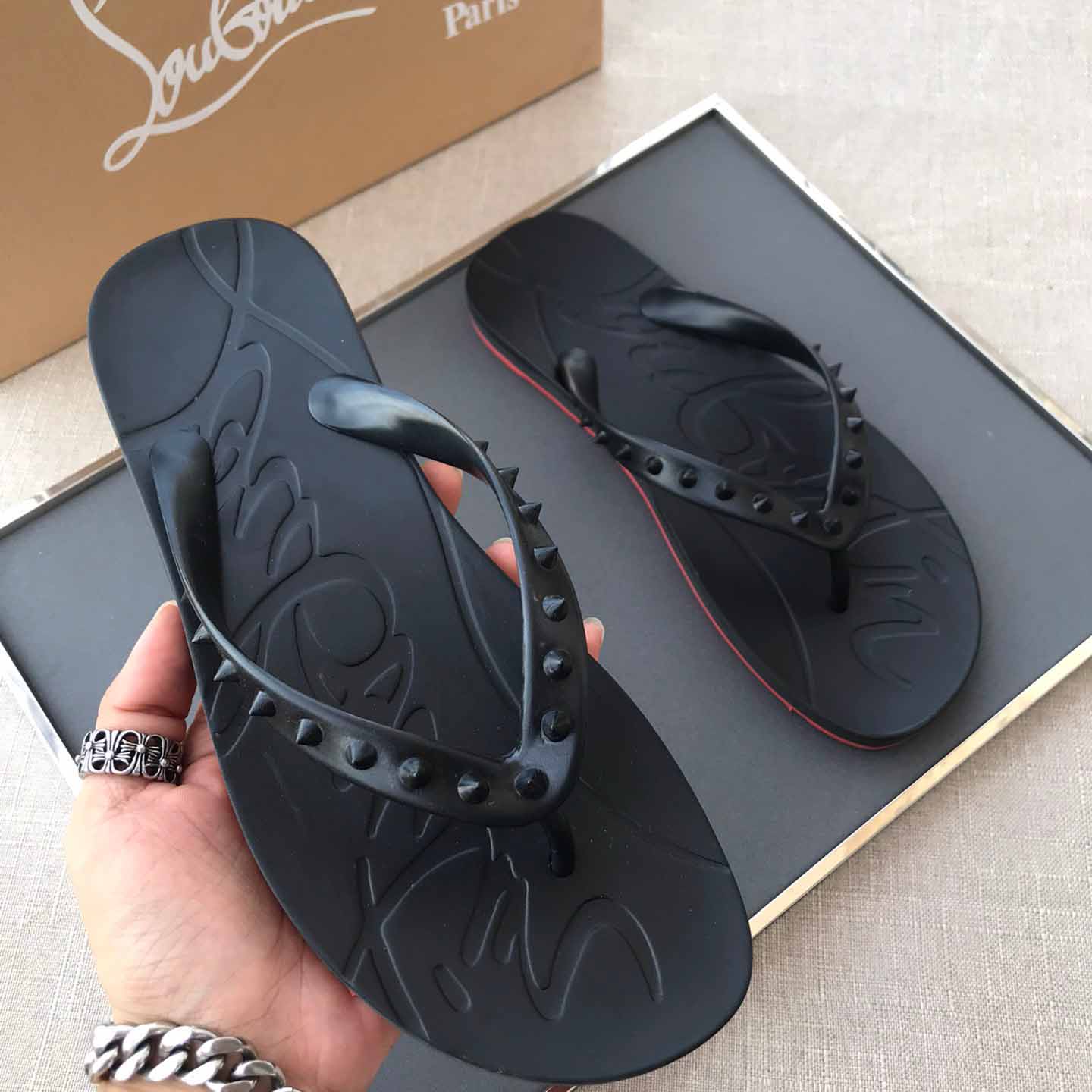 Christian Louboutin CL Loubi Flip Black PVC - EUR FASHION