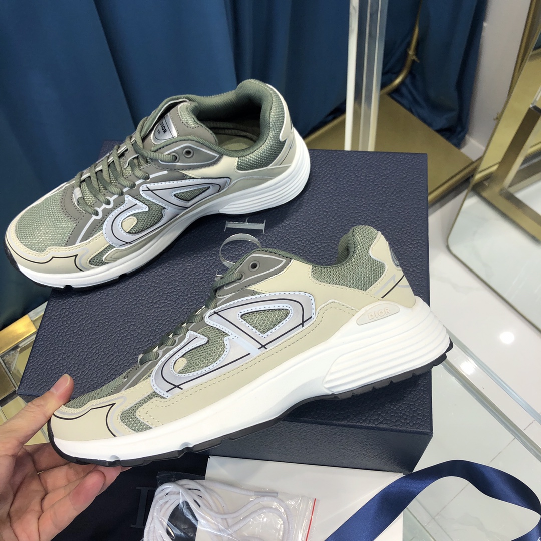 Dior B30 Sneaker Olive Mesh And Cream Technical Fabric - EUR FASHION