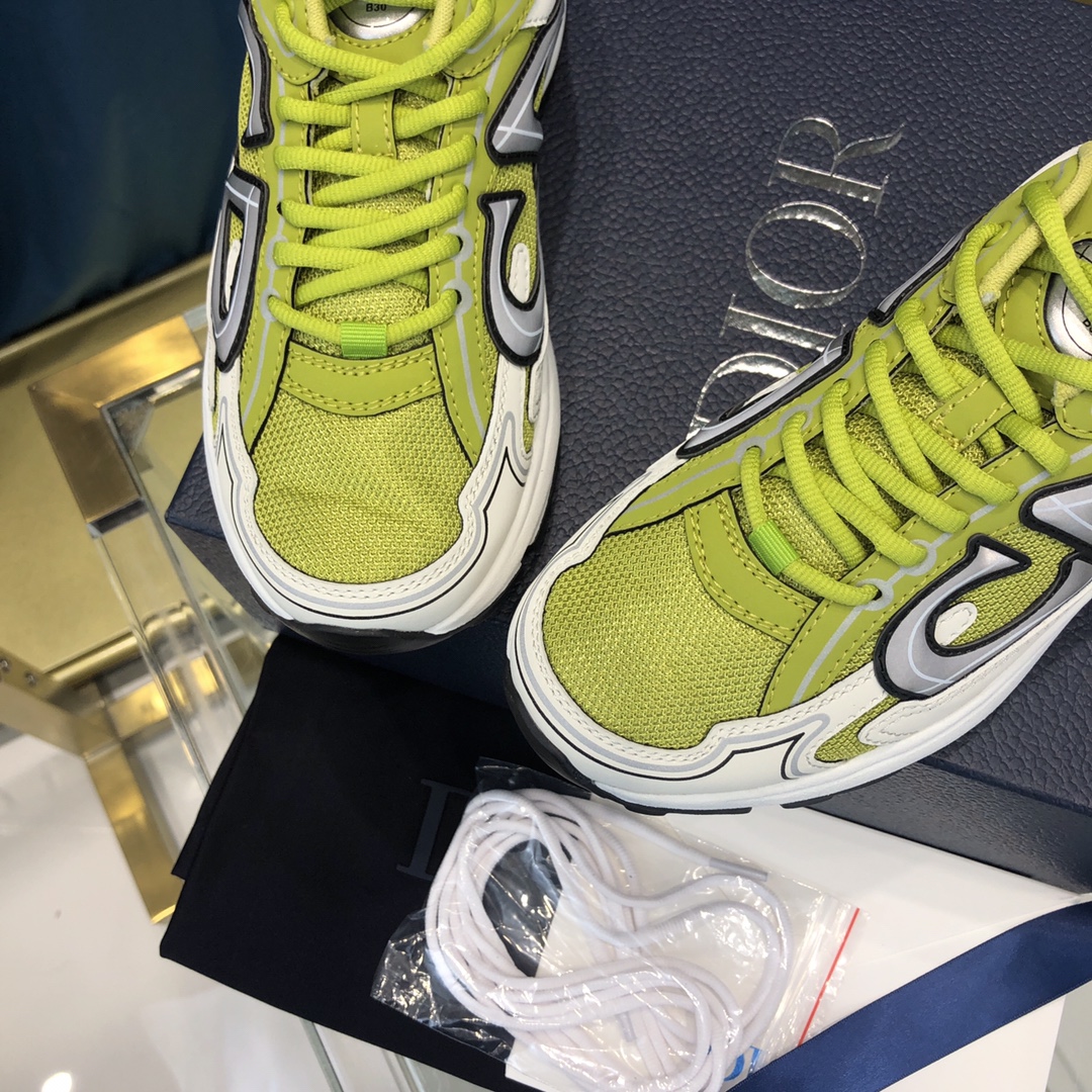 Dior B30 Sneaker Yellow Mesh And White Technical Fabric - EUR FASHION