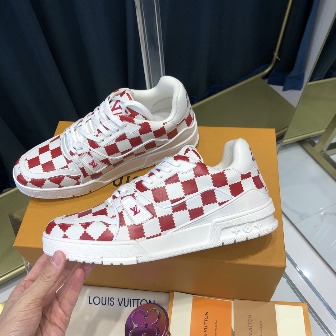 Louis Vuitton Trainer Sneaker Red White Damier - EUR FASHION