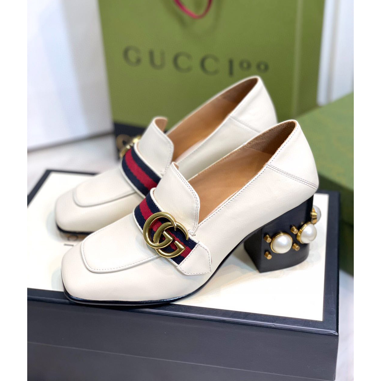 Gucci White Pearl Matchmake Pump - EUR FASHION