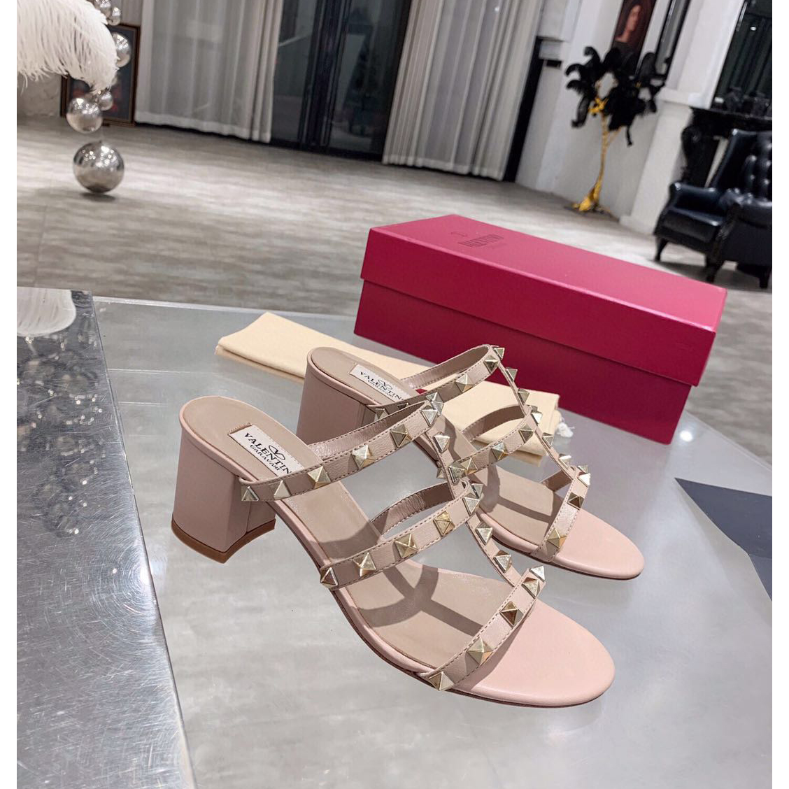 Saint Laurent Rockstud Caged 60mm Slide Sandals - EUR FASHION