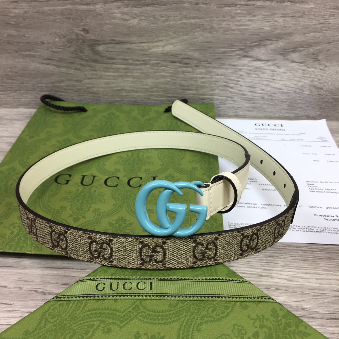 Gucci  Leather Belt With Double G Buckle  (2cm) - EUR FASHION