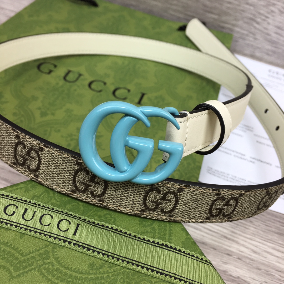 Gucci  Leather Belt With Double G Buckle  (2cm) - EUR FASHION