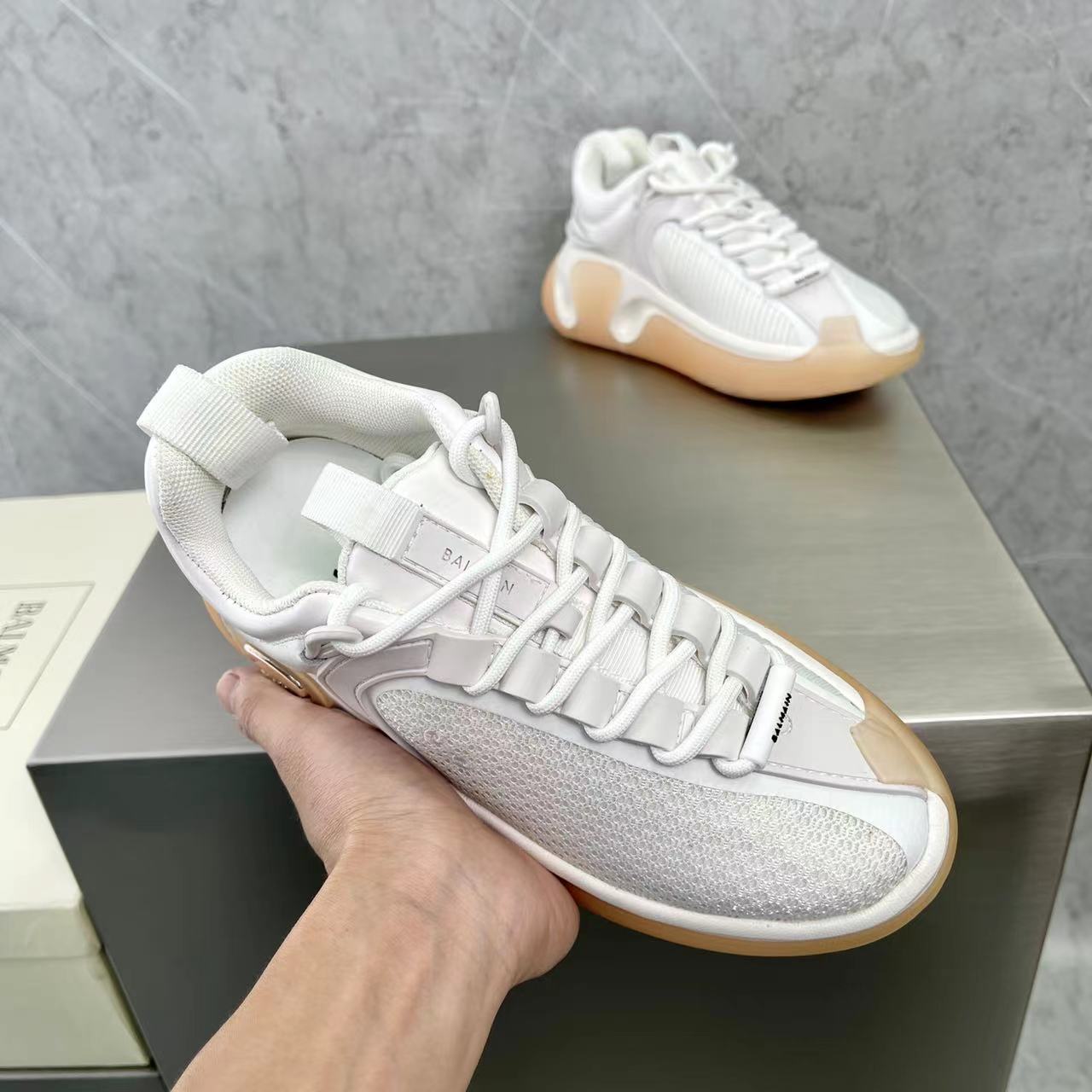 Balmain Bicolor Gummy Leather And Mesh B-Runner Sneakers - EUR FASHION