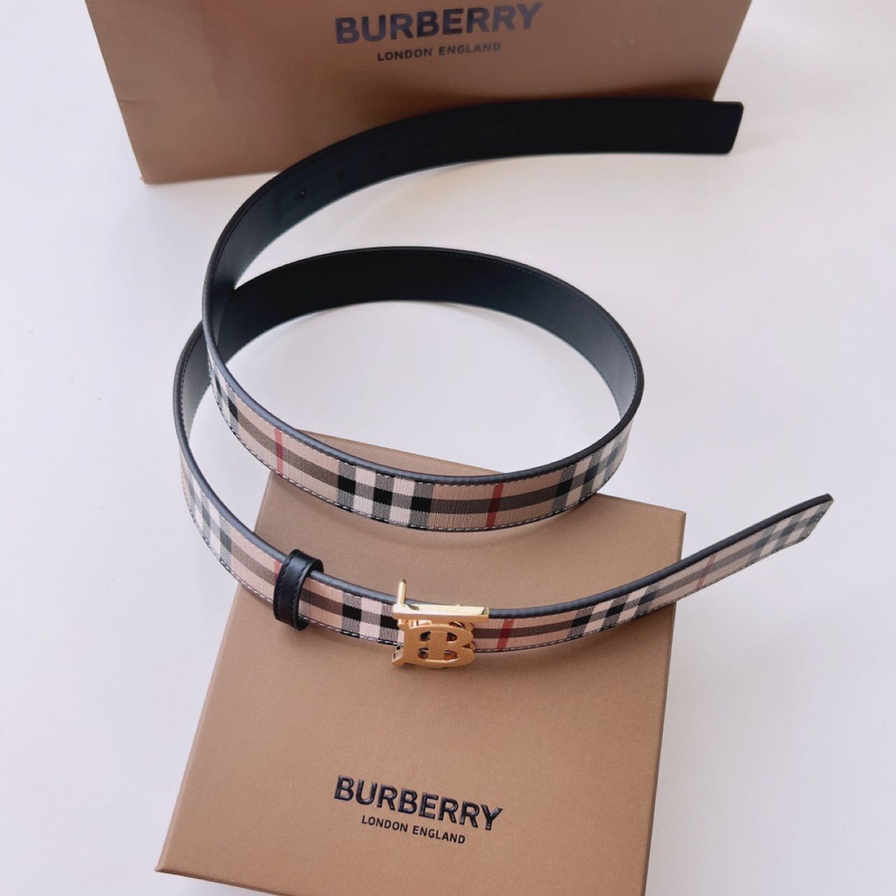 Burberry TB Monogram Vintage Check Belt - EUR FASHION