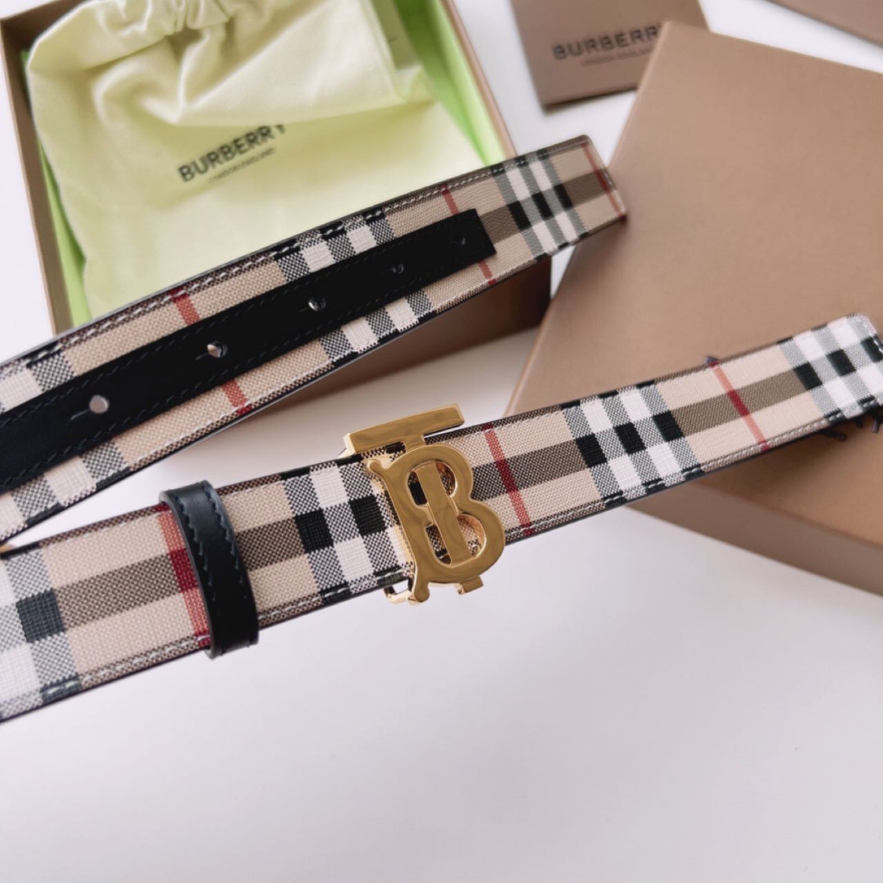 Burberry TB Monogram Vintage Check Belt - EUR FASHION