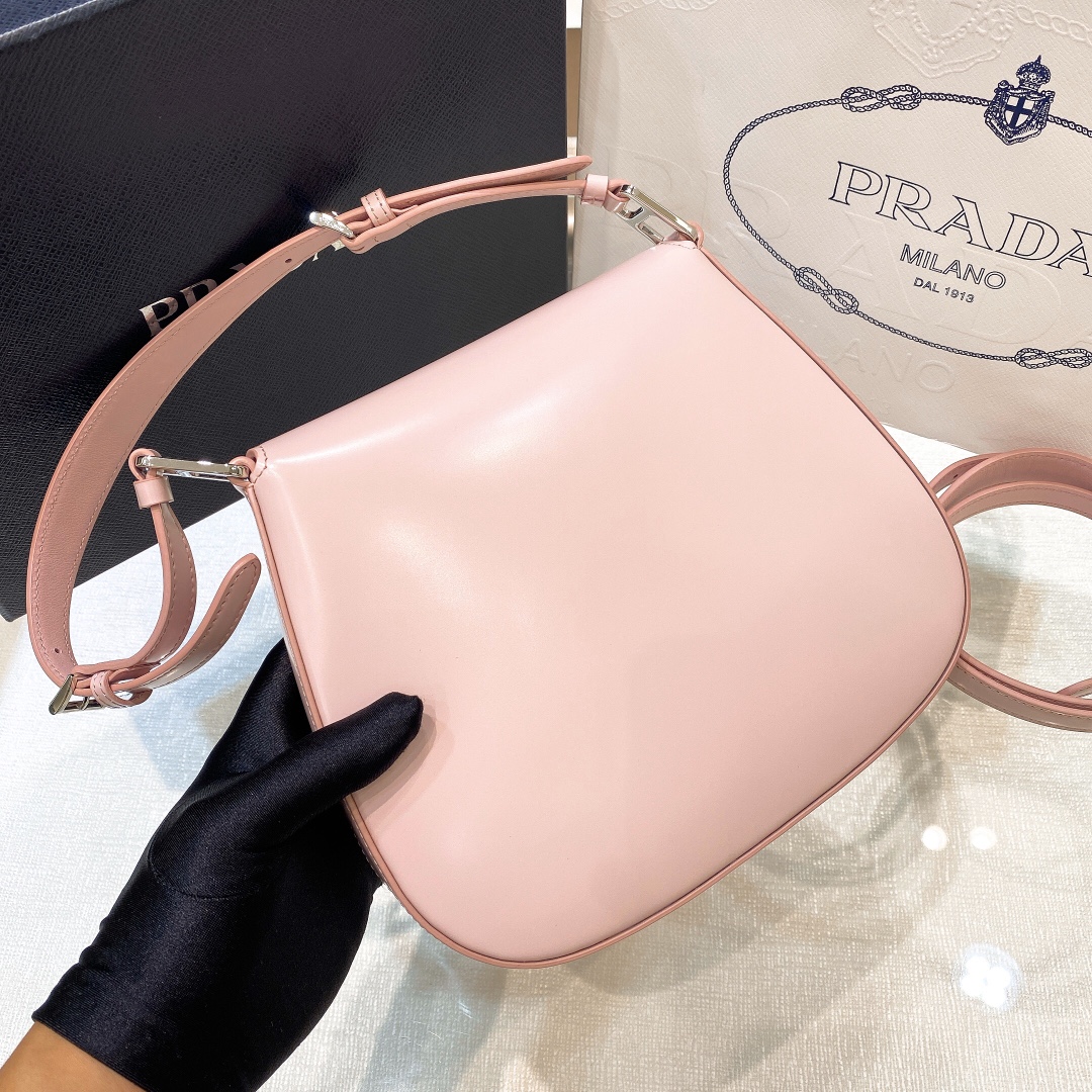 Prada Cleo Brushed Leather Shoulder Bag In Pink(24-19-6cm)   1BD303 - EUR FASHION