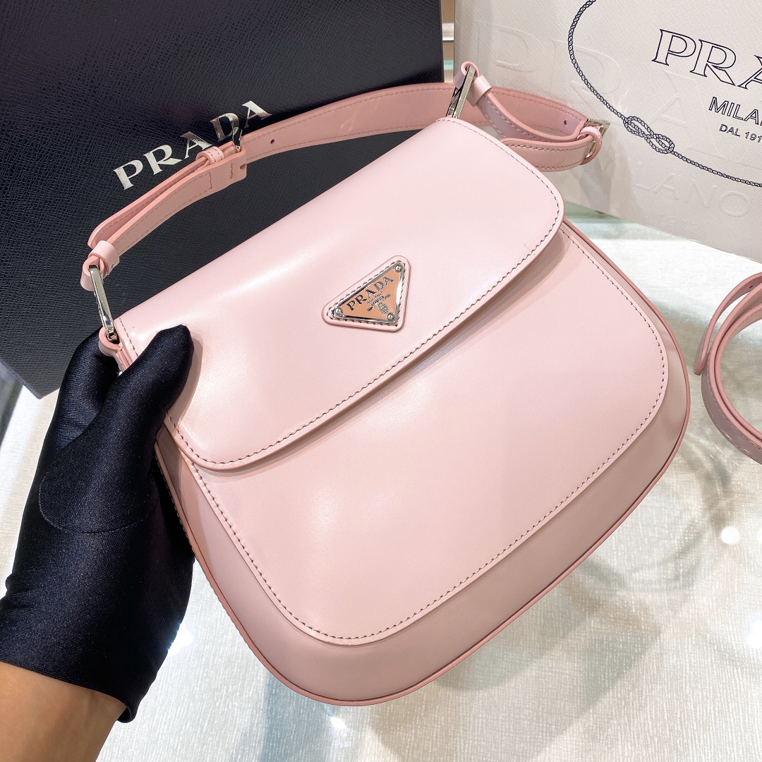 Prada Cleo Brushed Leather Shoulder Bag In Pink(24-19-6cm)   1BD303 - EUR FASHION