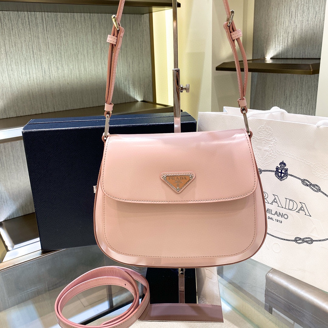 Prada Cleo Brushed Leather Shoulder Bag In Pink(24-19-6cm)   1BD303 - EUR FASHION