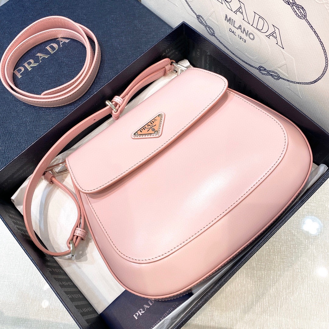 Prada Cleo Brushed Leather Shoulder Bag In Pink(24-19-6cm)   1BD303 - EUR FASHION