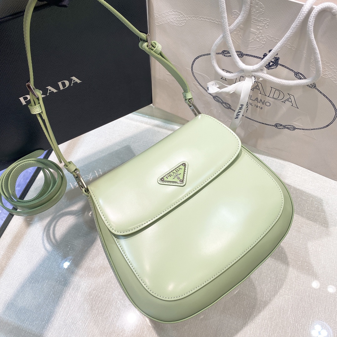 Prada Cleo Brushed Leather Shoulder Bag In Green(24-19-6cm)   1BD303 - EUR FASHION