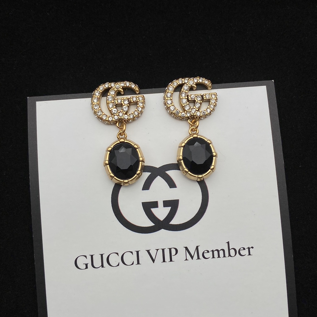 Gucci  Double G Earrings With Black Crystals - EUR FASHION